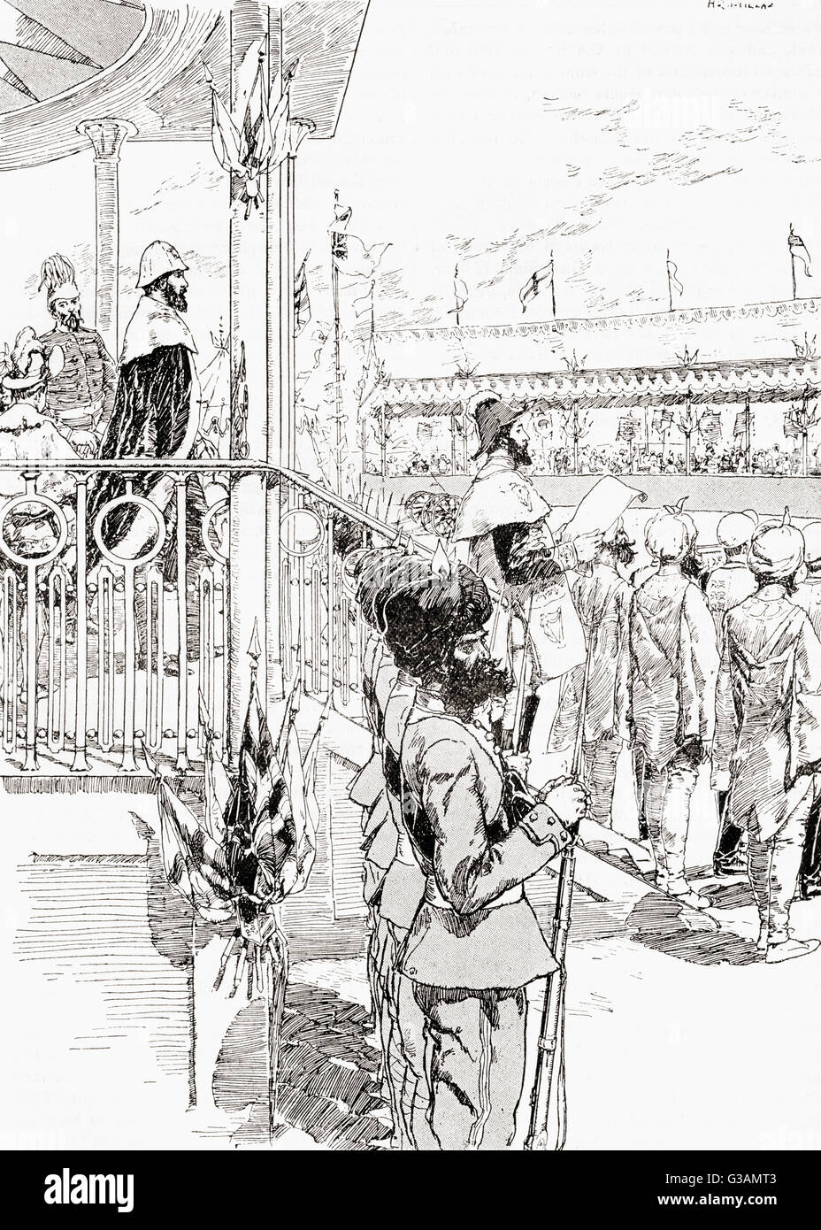 Le vice-roi de l'Inde, Robert Bulwer-Lytton, 1er comte de Lytton, la proclamation de la reine Victoria Impératrice de l'Inde, Delhi, Inde, 1877. Banque D'Images