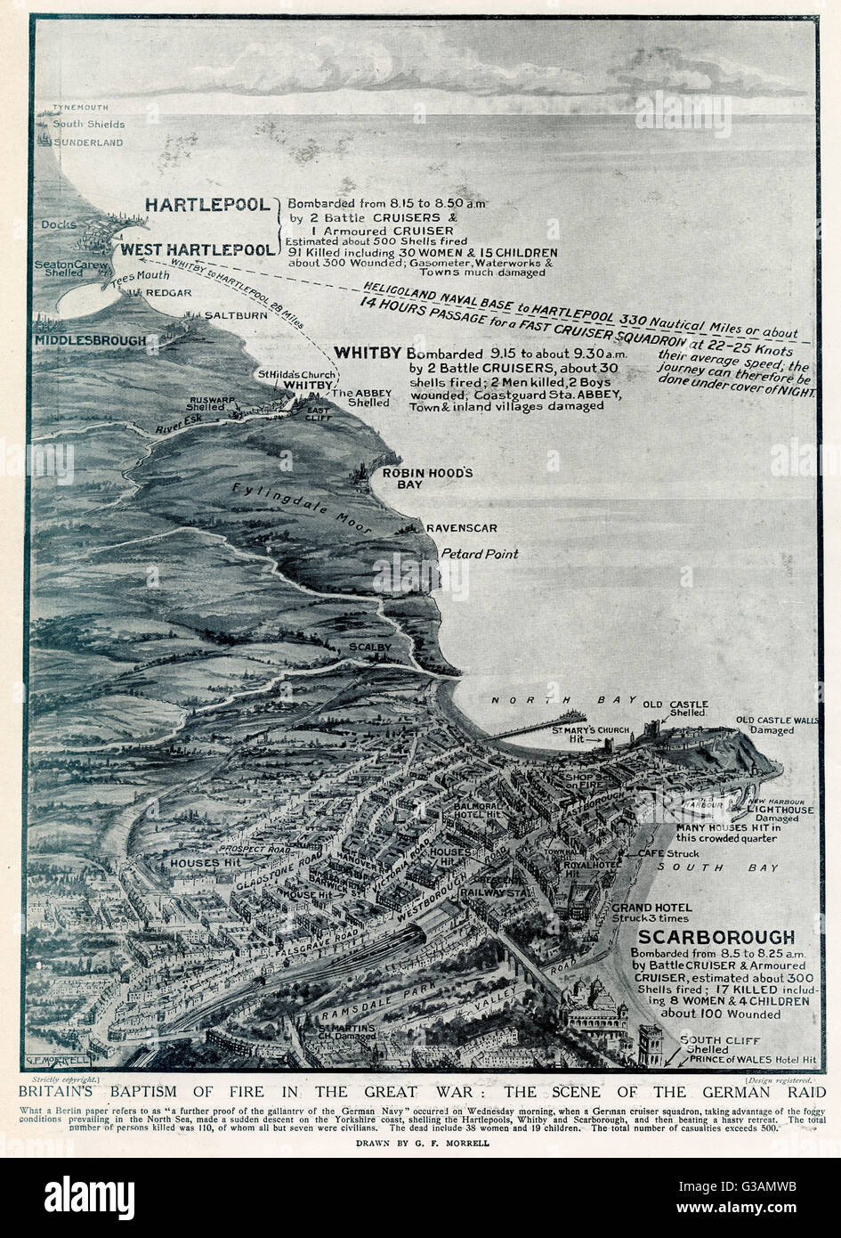 Carte des bombardements de la côte est, WW1 Banque D'Images