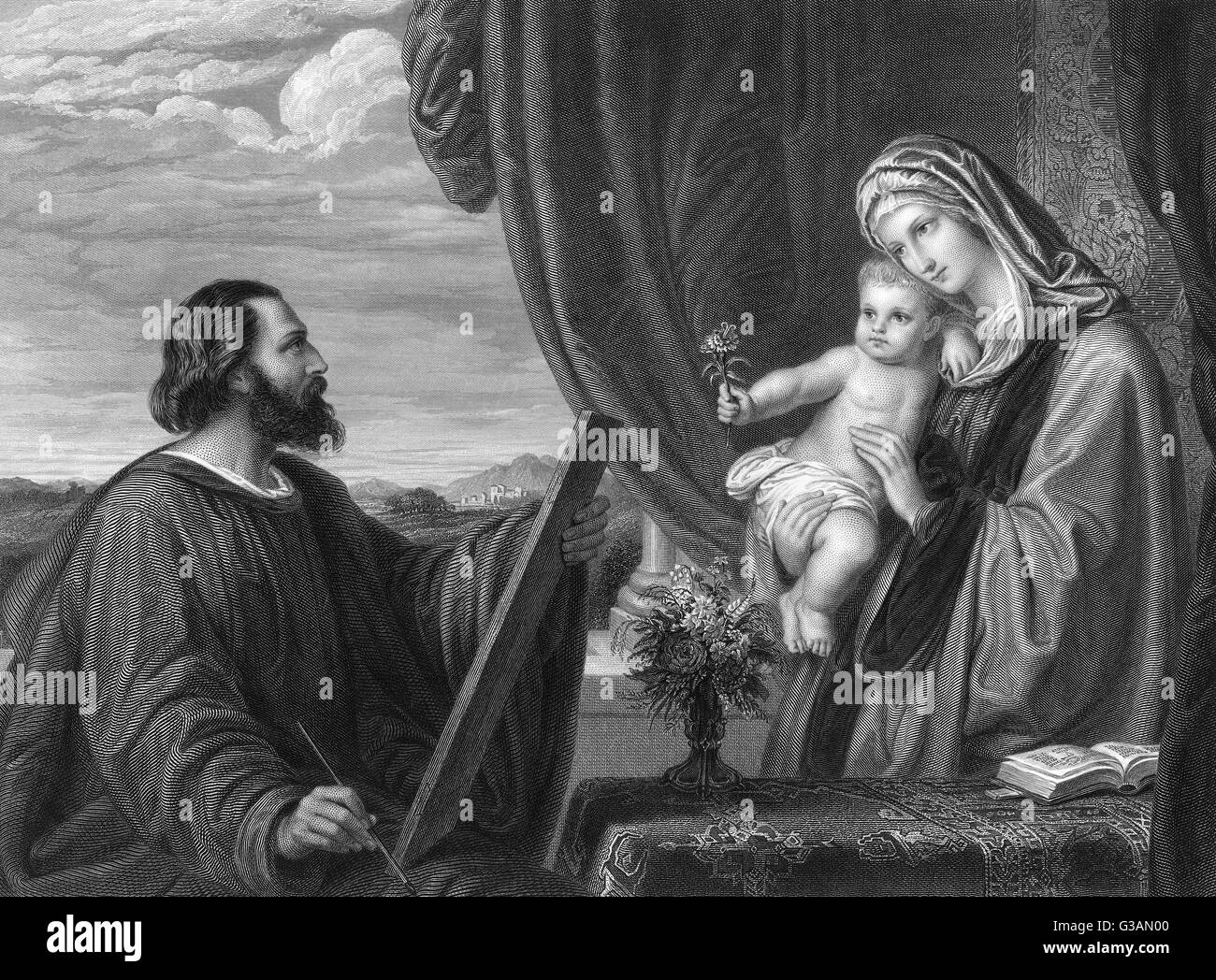 Saint Luc peignant la Vierge Marie (et l'enfant). Un total de fantaisie, dont Ruskin était particulièrement virulent dans son avis de l'objet, la composition et les détails ! ! Banque D'Images