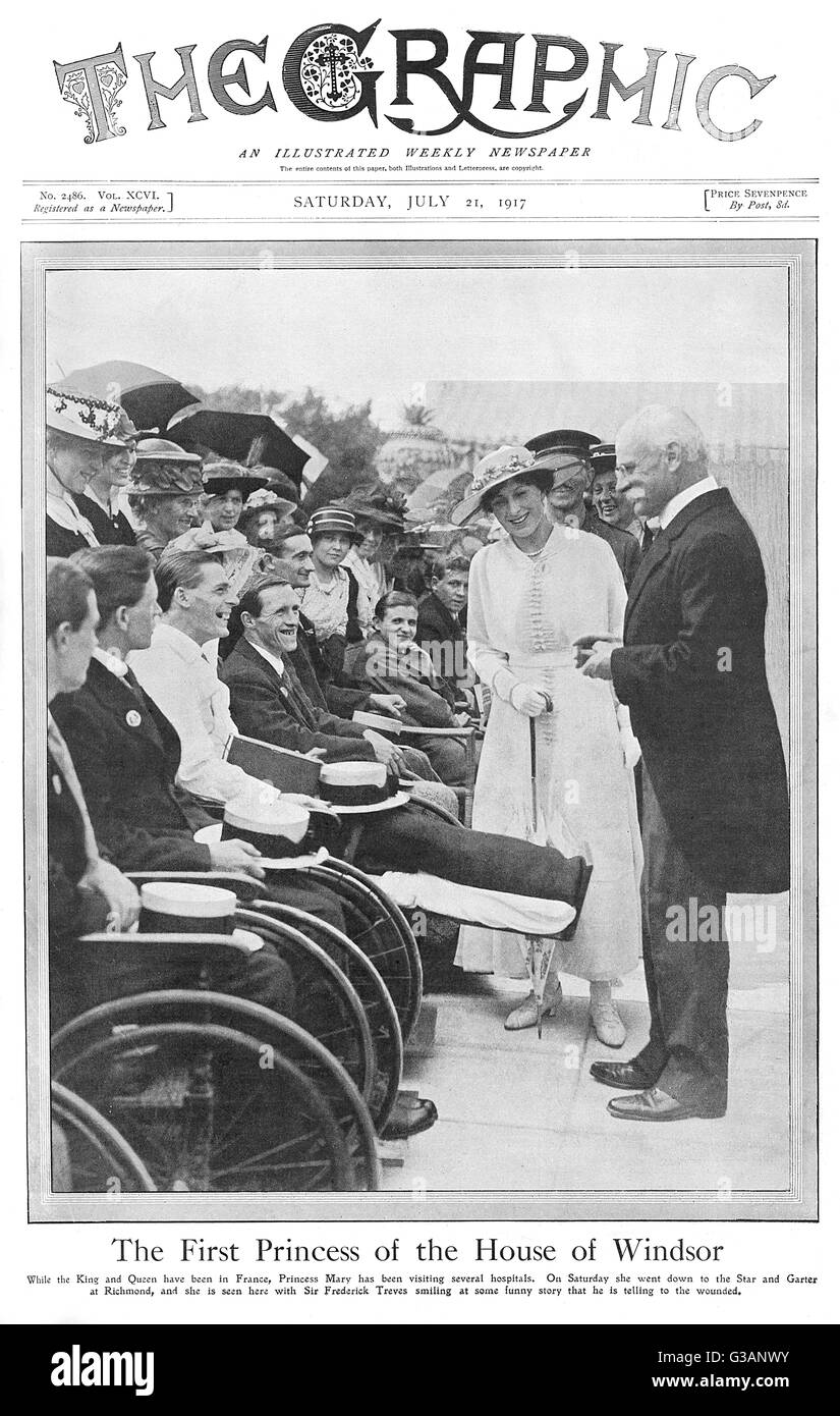 Couverture graphique - la princesse Mary visite l'hôpital Star & Garter Banque D'Images