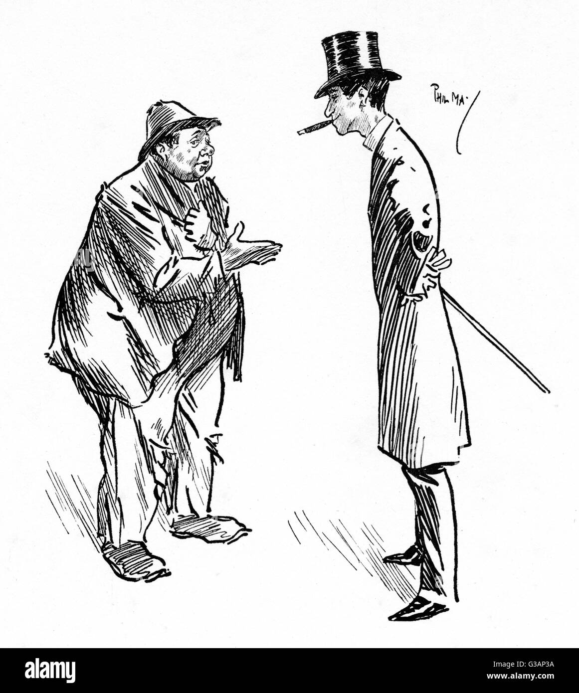 Ironie - FAT Londoner demande de l'argent pour sa famille affamée Banque D'Images