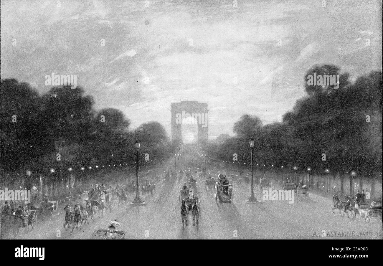 la-nuit-champs-elysees-banque-d-images-noir-et-blanc-alamy