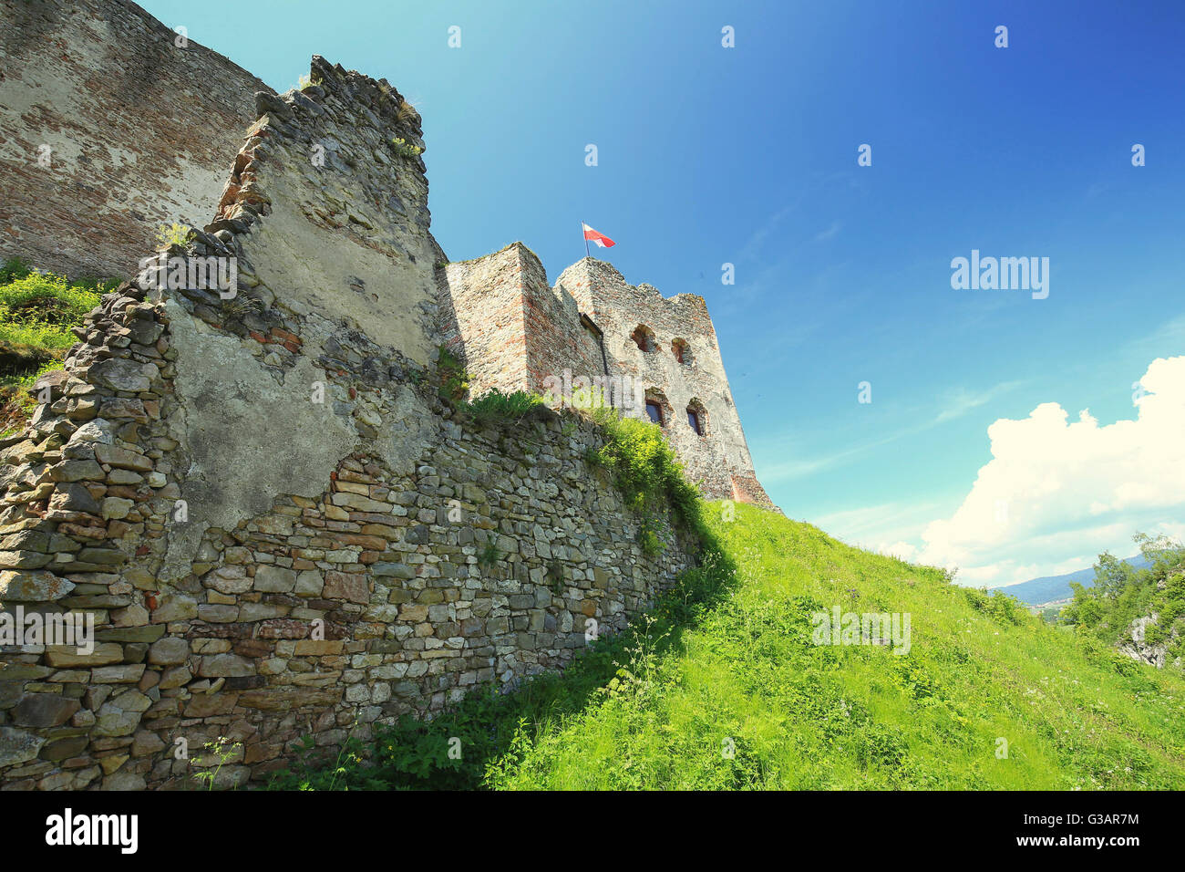 Vue sur le château de Czorsztyn Pologne Banque D'Images