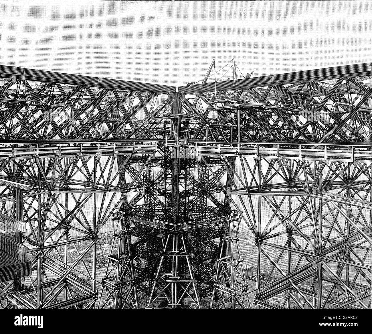 Paris, France - Tour Eiffel, construction. Banque D'Images