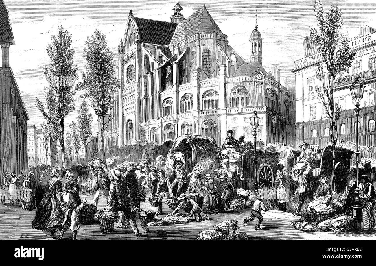 Paris, France - Les Halles et Saint Eustache. Date : 1861 Banque D'Images