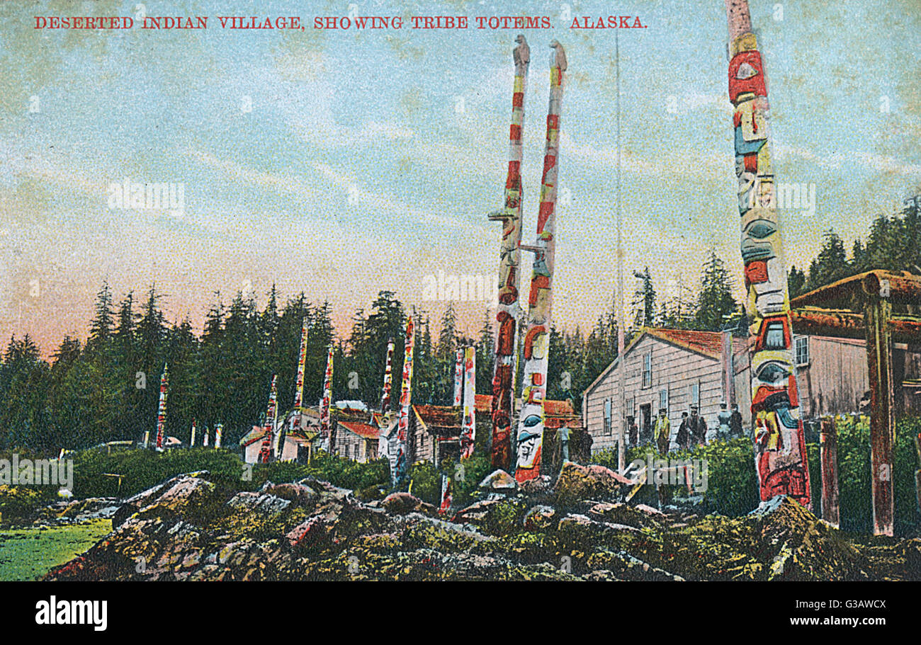 Village amérindien déserté, Alaska, États-Unis Banque D'Images
