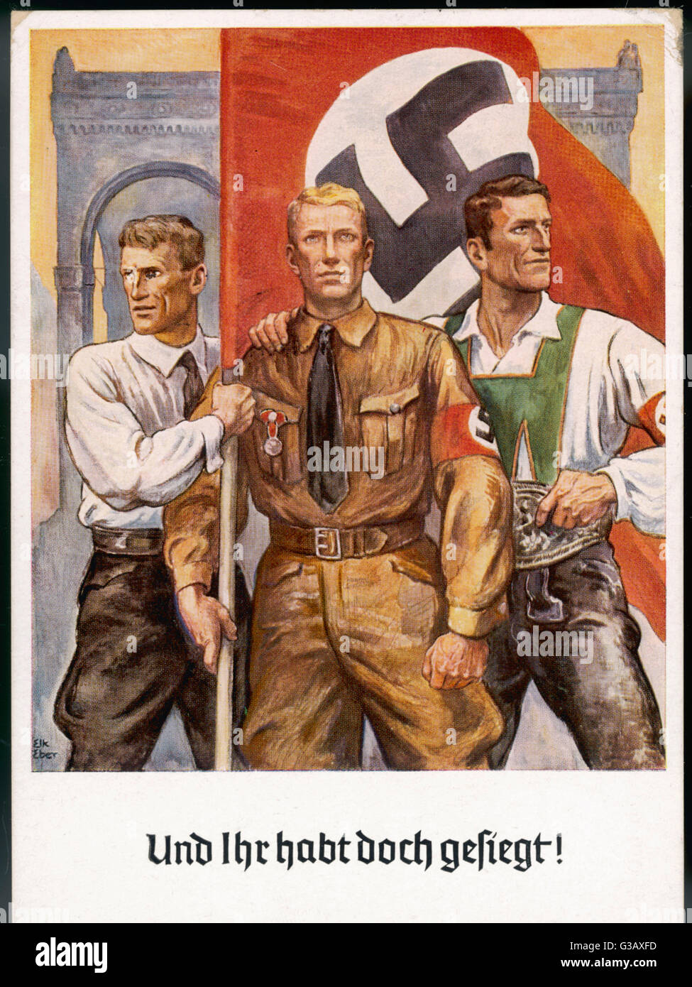 "Et pourtant nous avons conquis !' trois excellents allemands symbolisent la race supérieure à la 15e commémoration de la "bière de Munich-hall putsch' Date : 9 novembre 1938 Banque D'Images