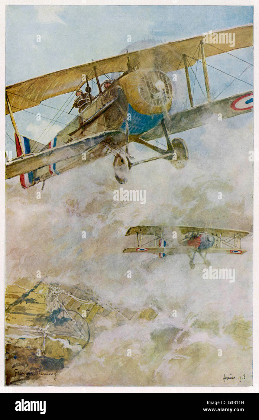 Les biavions de la RAF Spad en patrouille, WW1 Banque D'Images