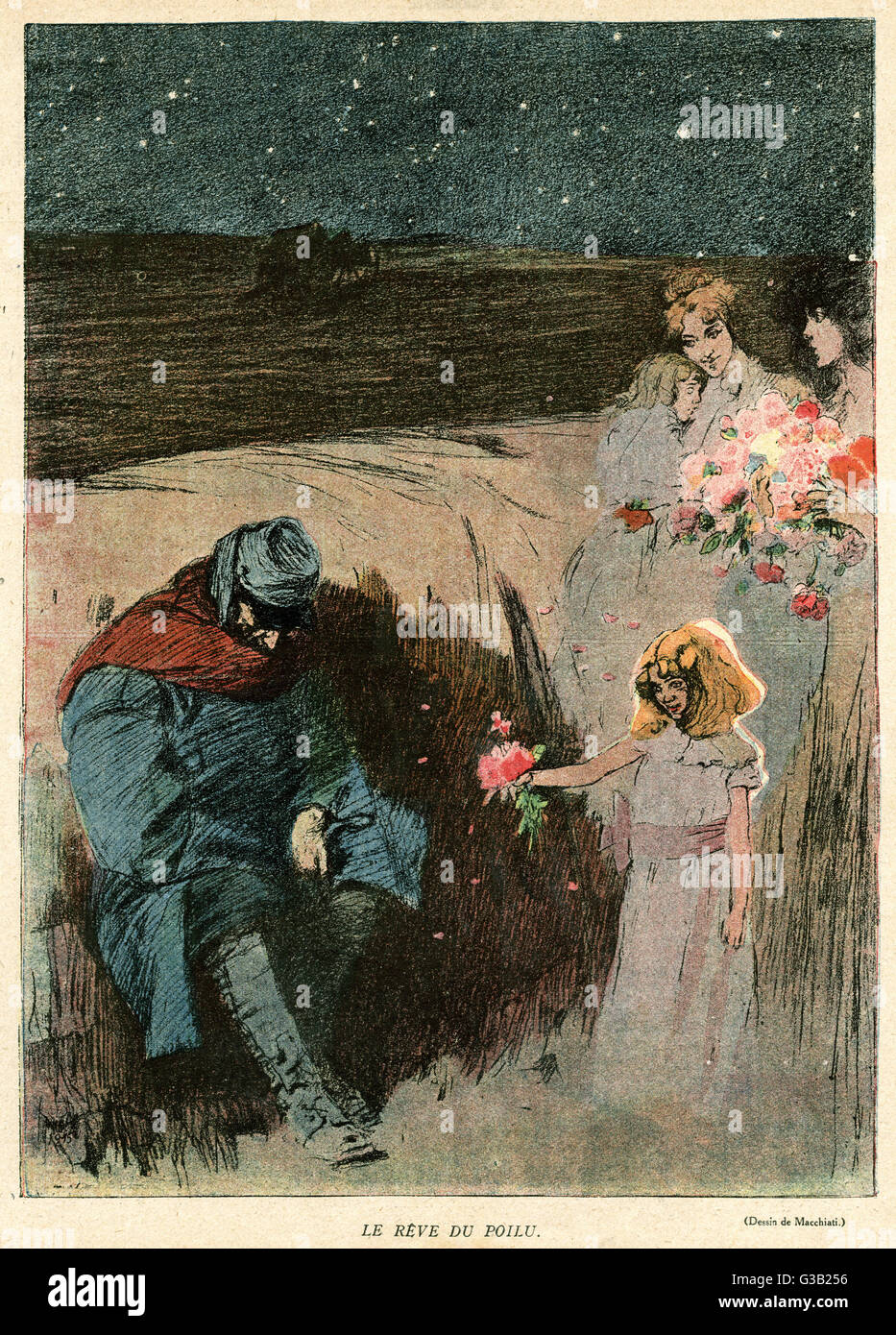 Caricature, le rêve du soldat, WW1 Banque D'Images