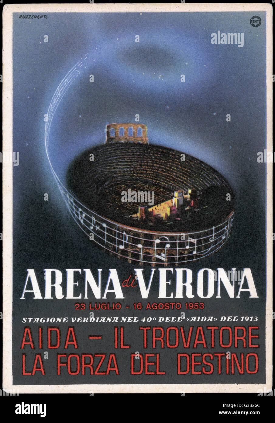 Festival de Verdi à Vérone - Aida, Il Trovatore, La Forza del Destino et Date : 1953 Banque D'Images