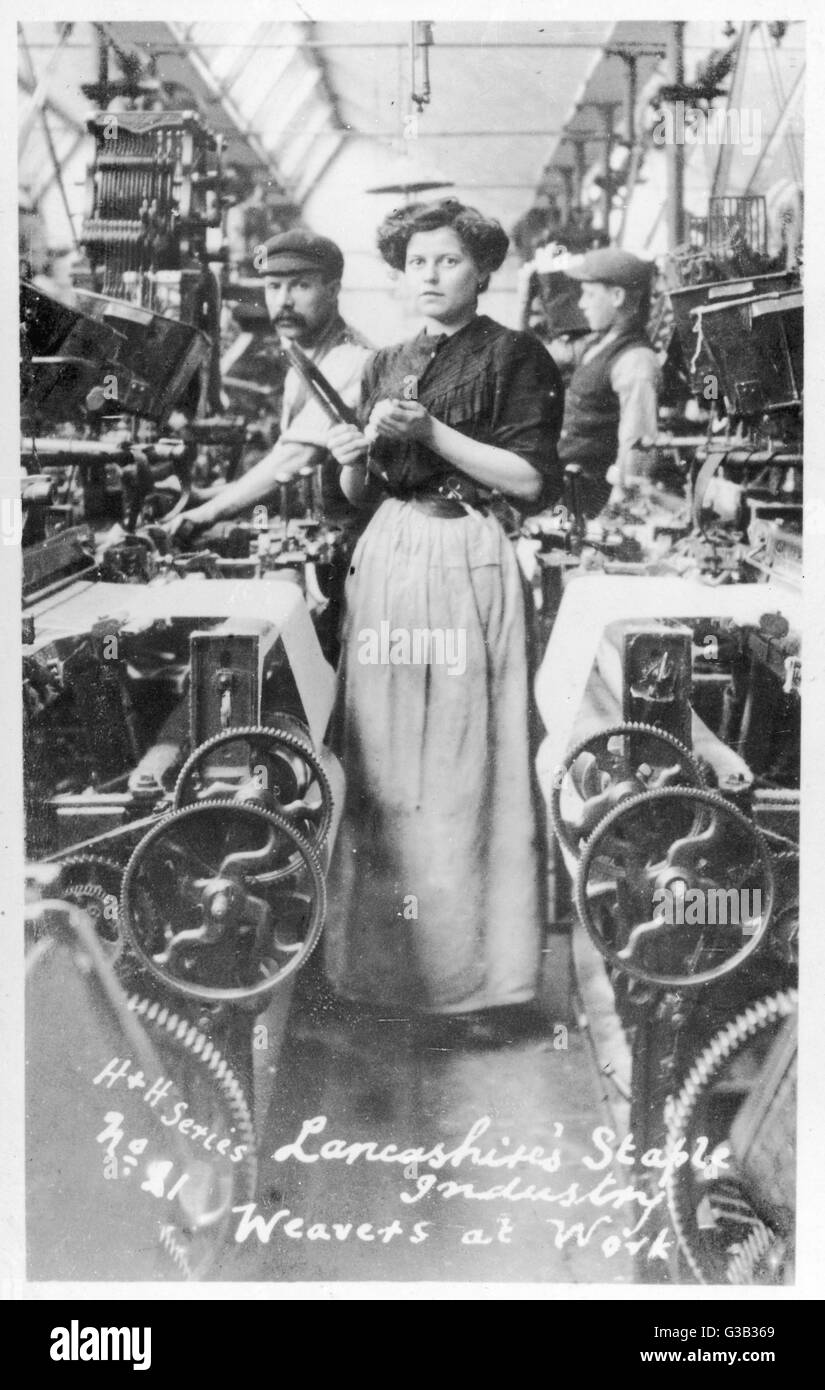 L'ensouple dans une usine de coton du Lancashire Date : 1890 Banque D'Images