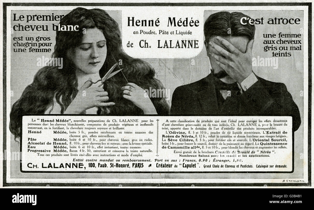 Publicité pour CH. Colorant à cheveux Lalanne 1912 Banque D'Images