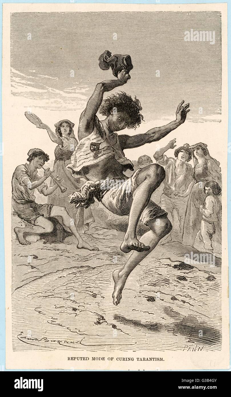 'FRINGE' CURES Cure : tarantism en dansant la tarentelle Date : 1877 Banque D'Images