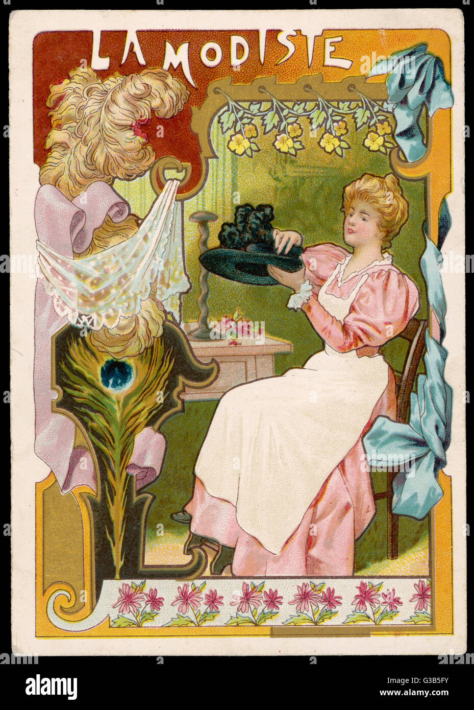 La modiste (modiste) travaille sur un chapeau. Date : vers 1900 Photo Stock  - Alamy