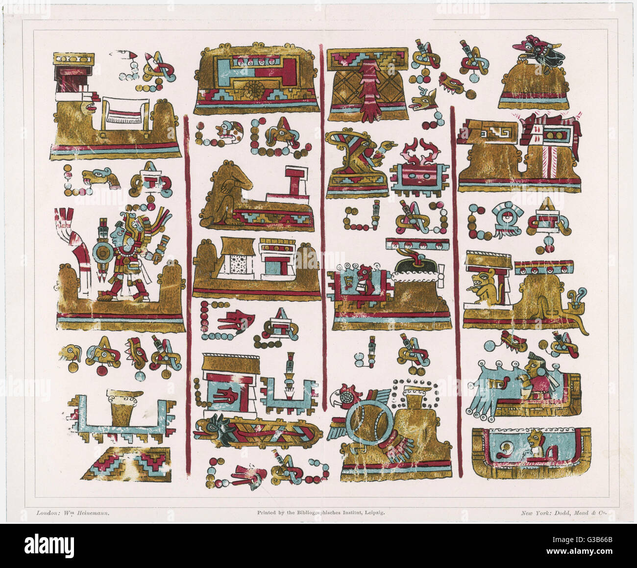 Partie de la 'manuscrit zapotèque' avec des chiffres humaine et divine et les animaux dans une variété de situations. Date : pre-Columbus Banque D'Images
