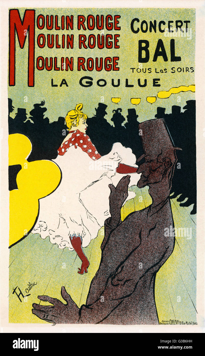 La Goulue, la danse au Moulin Rouge, Paris - immortalisé par Toulouse Lautrec dans l'un des plus célèbres affiches. Date : 1890 Banque D'Images