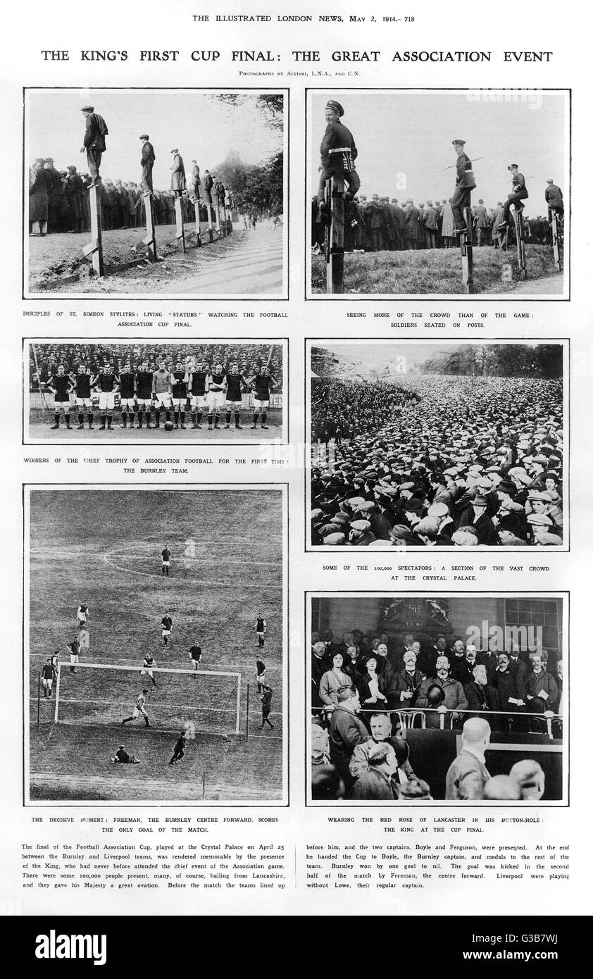 F.A. Finale de la coupe : BURNLEY 1 LIVERPOOL 0 diverses photographies du match y compris des scènes de spectateurs. Date : 25 avril 1914 Banque D'Images