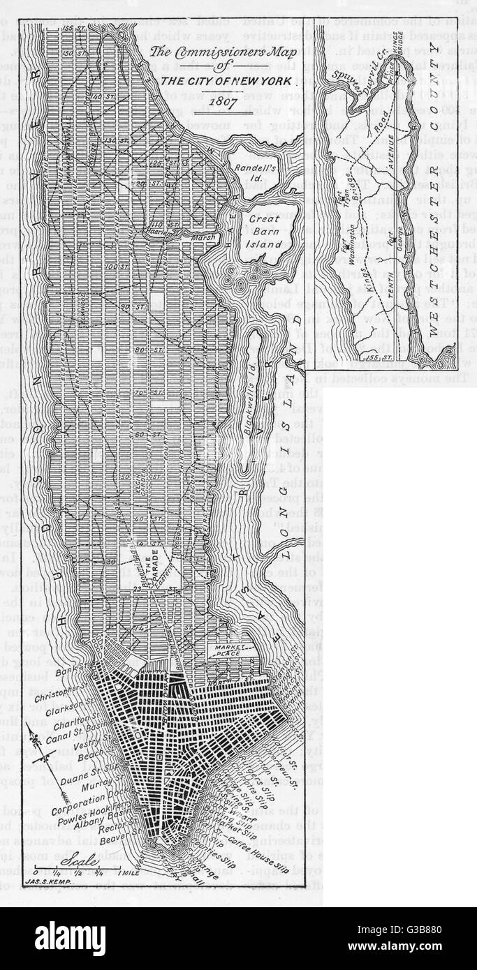 New York : au début du 19ème siècle plan de la ville Date : 1807 Banque D'Images