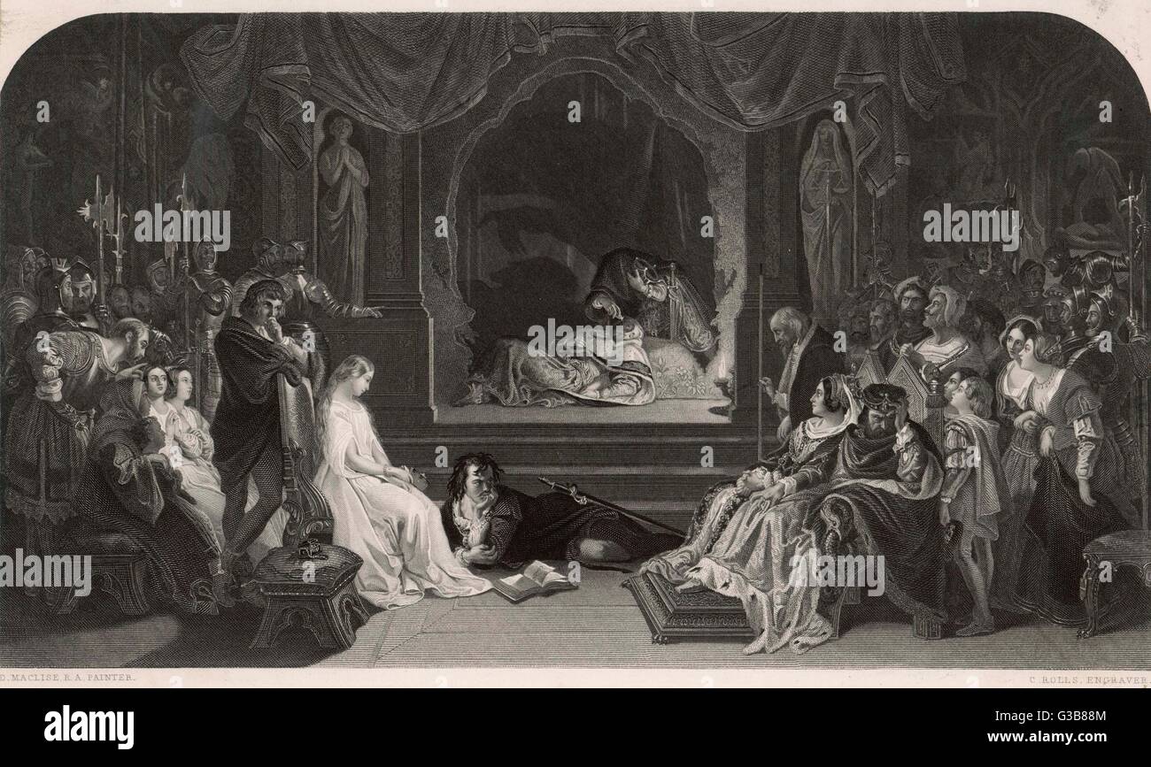 Acte III, scène II Le meurtre jouer, effectuée pour attraper la conscience du roi' (Claudius) Date : XIXE SIÈCLE Banque D'Images