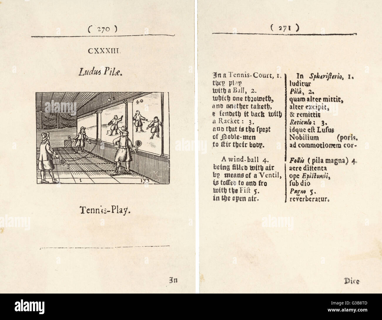 Le ballon est joué contre un mur. Date : 1658 Banque D'Images