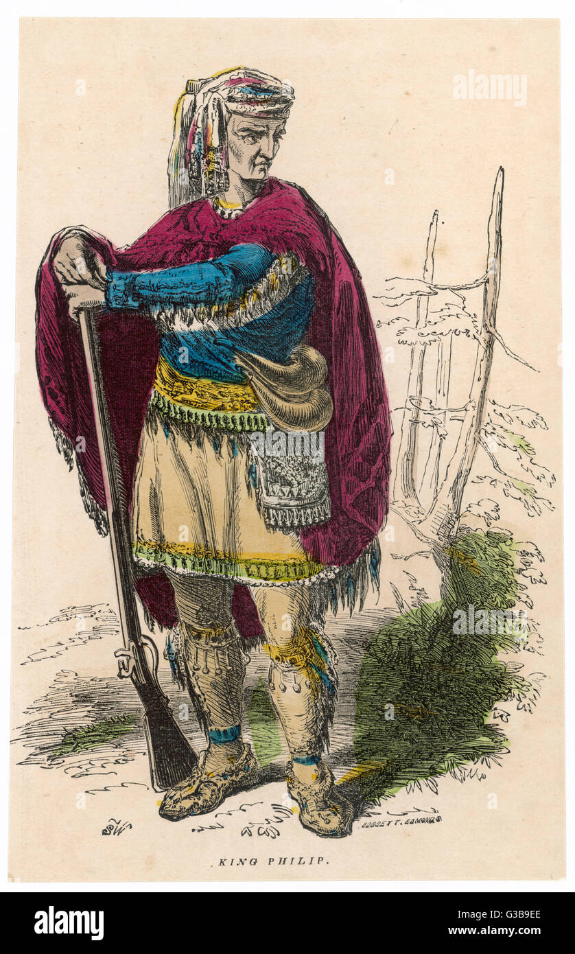 Metacomet : Sachem des Wampanoags de Nouvelle Angleterre, également connu comme le roi Philippe qui a commencé la guerre du Roi Philippe, 1675-76 Date : 1676 Banque D'Images