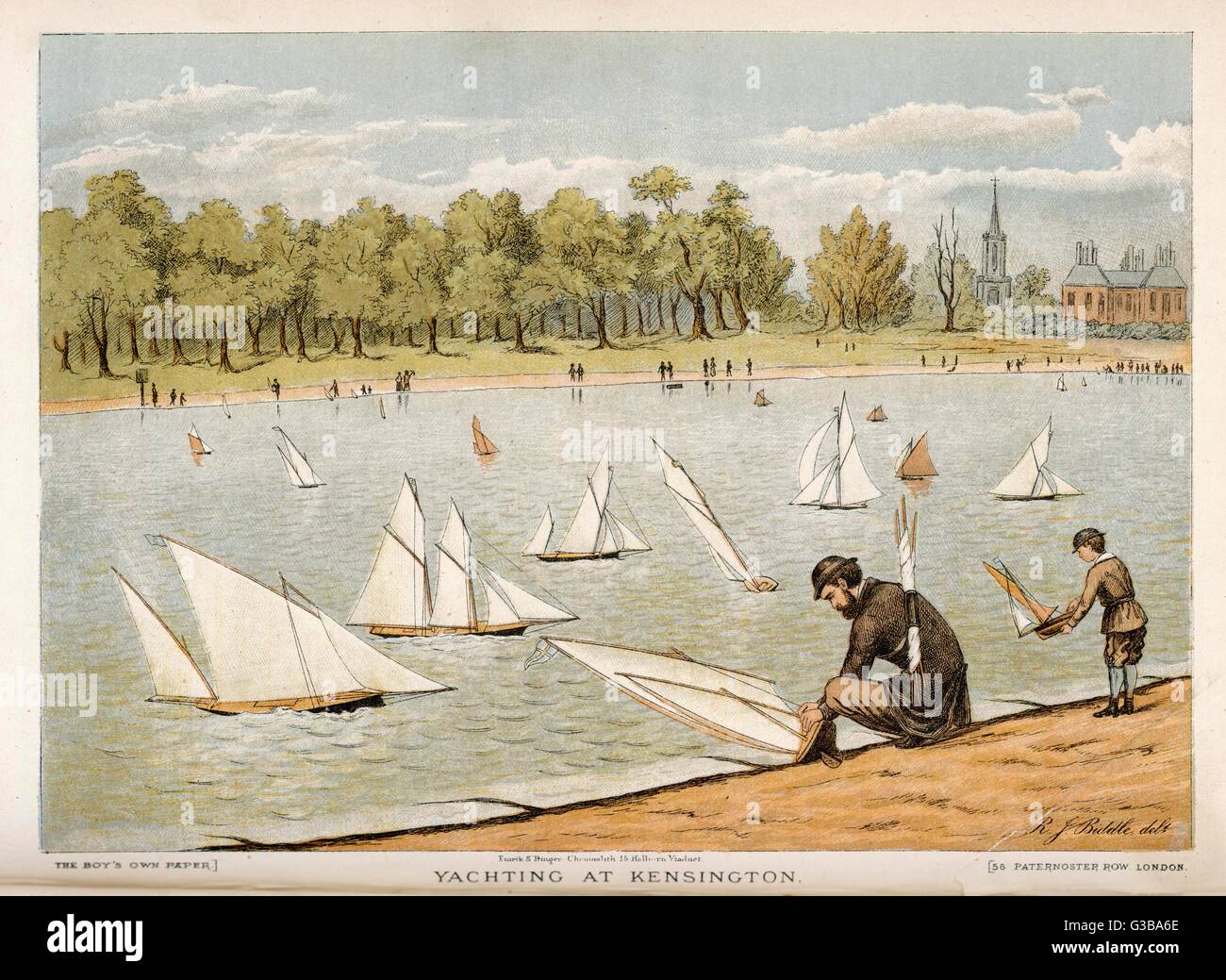 Modèle de voile yachts sur la Serpentine dans Kensington Gardens, Hyde Park Date : 1883 Banque D'Images