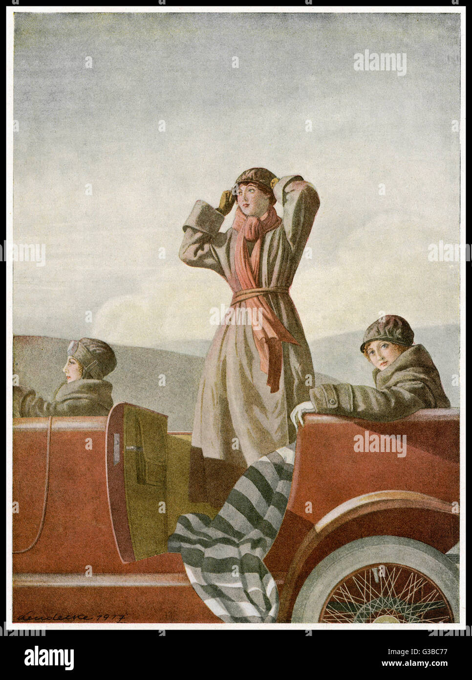 TROIS FEMMES DANS UNE VOITURE Banque D'Images