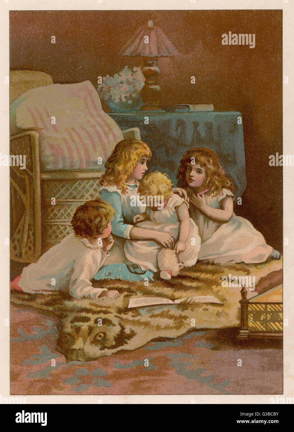 ENFANTS AU COIN DU FEU Banque D'Images