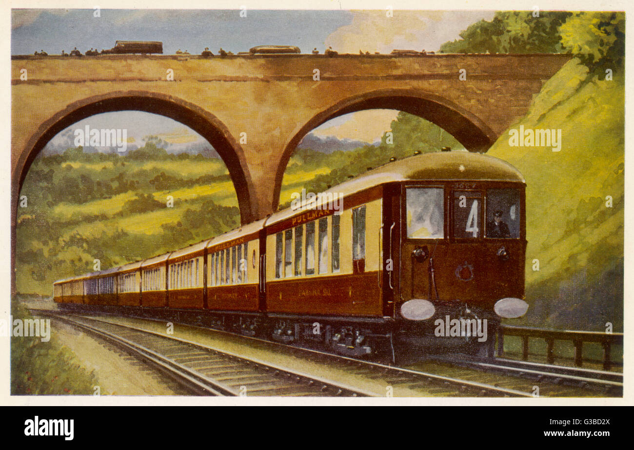 La 'Belle' Brighton, Southern Railway's electric pullman express, la course entre Londres et Brighton. Date : vers 1935 Banque D'Images