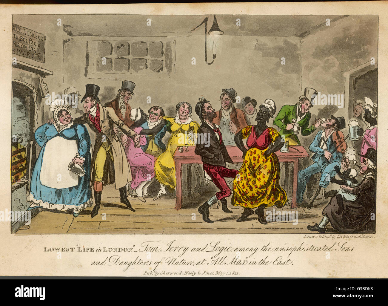 La VIE LA PLUS BASSE À LONDRES : Tom, Jerry &AMP ; Logic parmi les simples fils &AMP ; filles de la nature à tous les "Max", dans l'East End de Londres. Date : Première publication : 1820 Banque D'Images