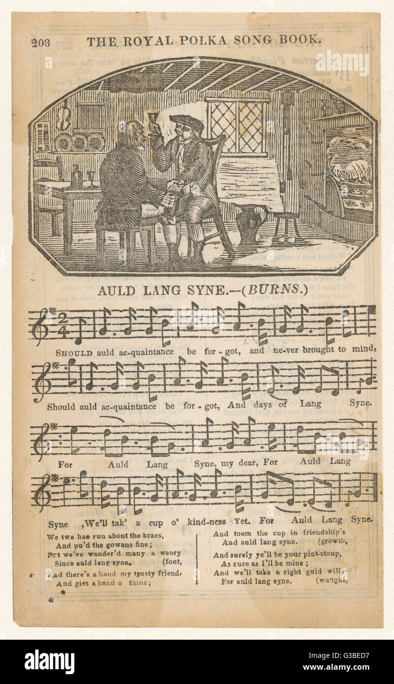 La chanson d'un grand nombre de gens heureux et sentimentale ivrognes à la  veille du Nouvel An, "Auld Lang Syne", un air traditionnel rendu par Robert  Burns. Date : 1845 Photo Stock -