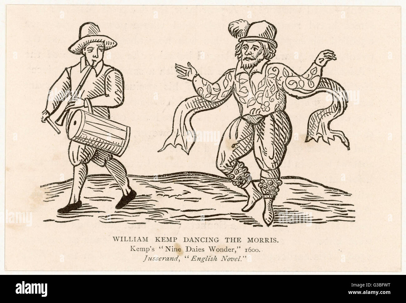 WILLIAM KEMP(E) acteur et danseur en rôles comiques. Célèbre pour des gabarits et de Morris dancing de Londres à Norwich. Date : circa 1600 fleuri Banque D'Images