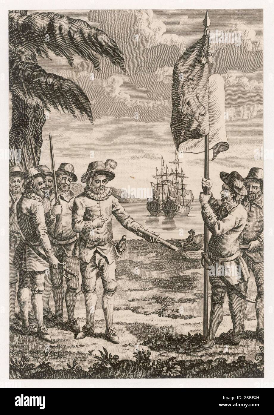 Walter Raleigh établit la colonie de Virginie, dont il est nommé gouverneur de la Reine Elizabeth I. Date : 1584 Banque D'Images