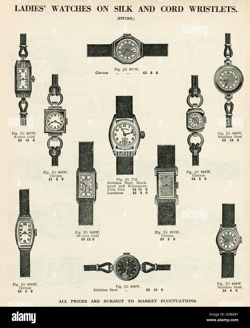 Montres-bracelets pour femmes avec soie et cordons 1937 Banque D'Images