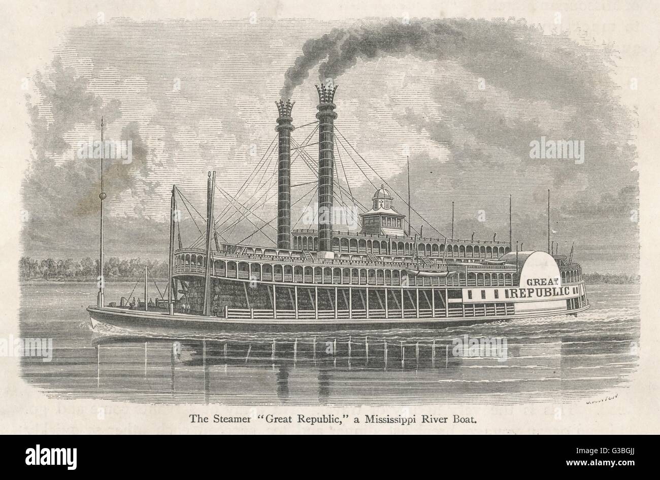 L'élégant bateau à aubes du Mississippi 'Grande République'. Date : 1885 Banque D'Images