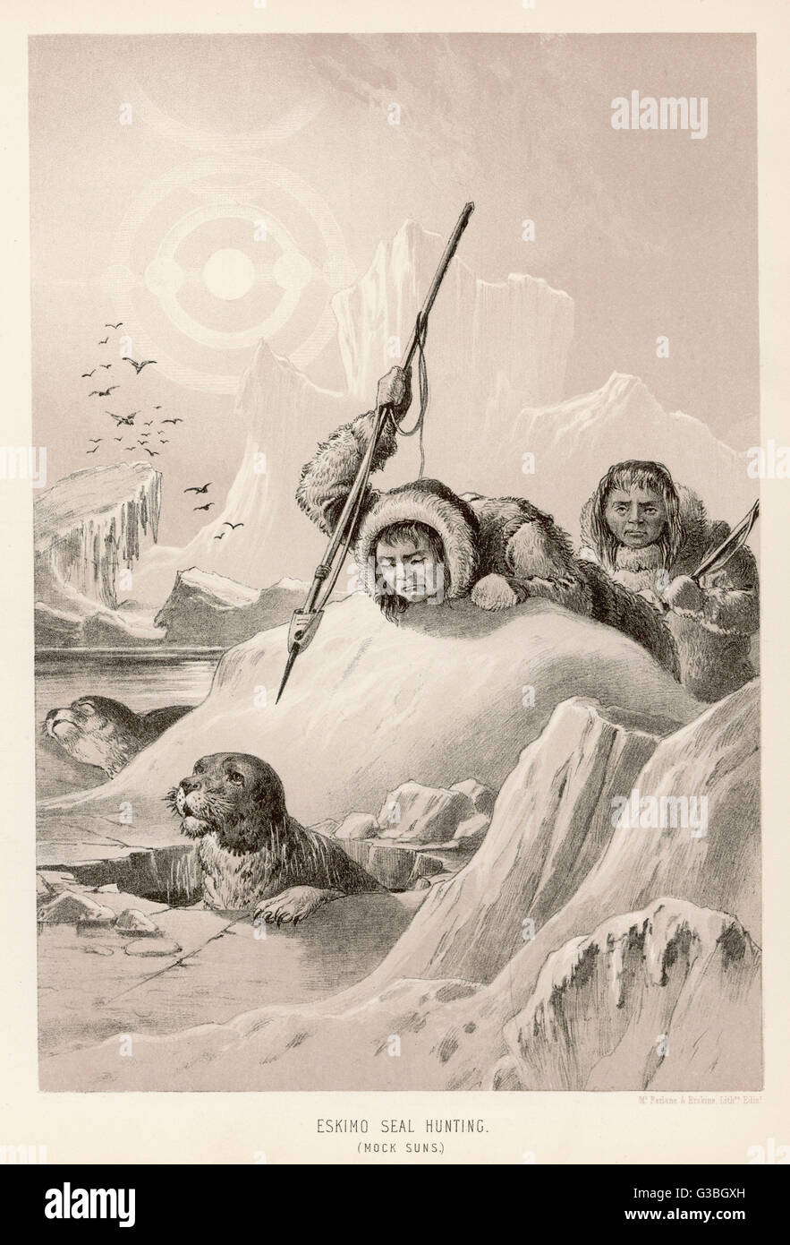 Les esquimaux à pied la chasse au phoque. Date : vers 1850 Banque D'Images