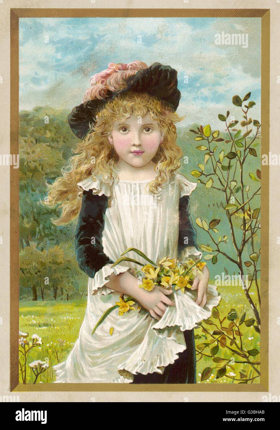 Fille - jonquilles 1880s Banque D'Images