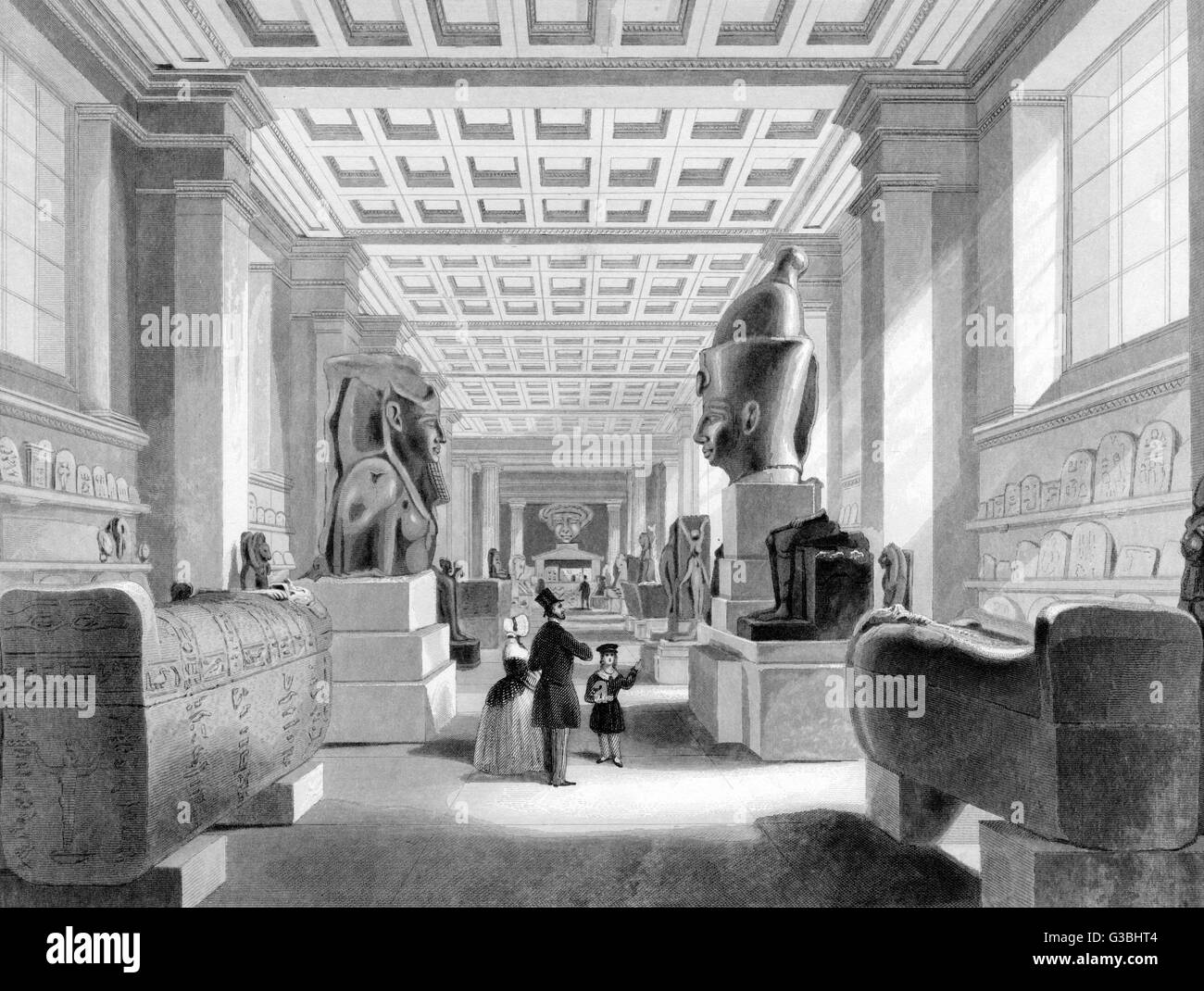 La salle égyptienne, dans le nouveau Smirke bâtiments pour les collections en évolution. Date : vers 1840 Banque D'Images
