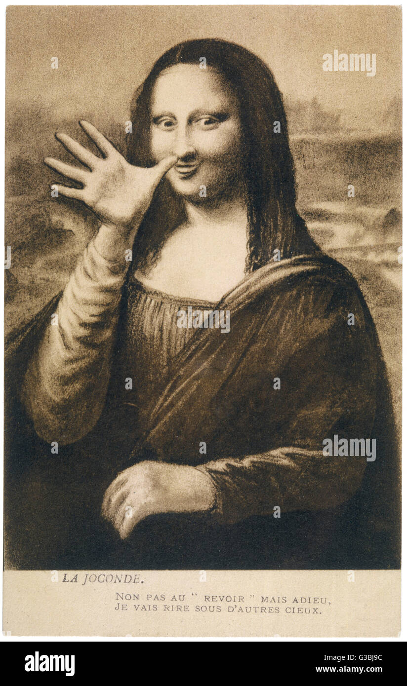 La Mona Lisa dit au revoir quand la peinture est volé au Louvre, Paris.  Date : début du xxe siècle Photo Stock - Alamy