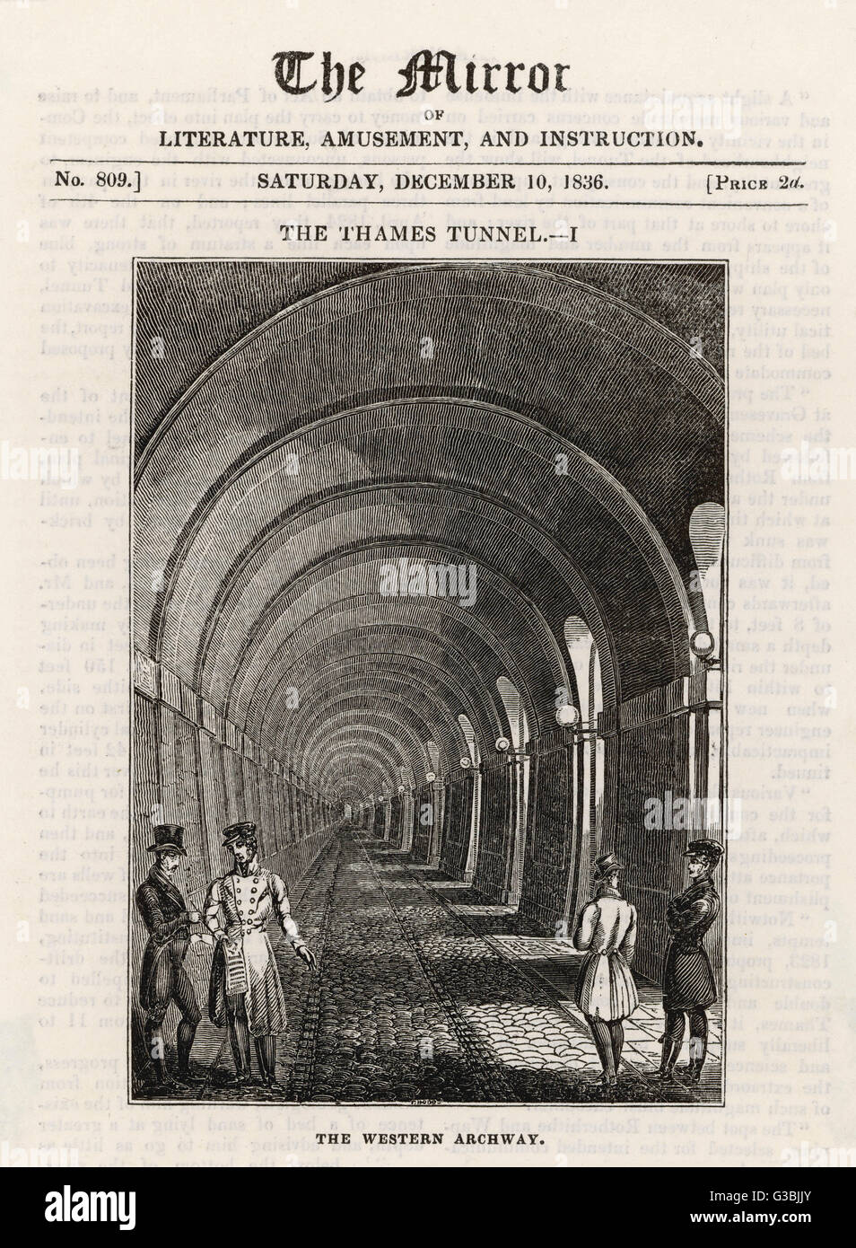 La Thames tunnel à Rotherhithe ; Western arcade. Date : 1836 Banque D'Images