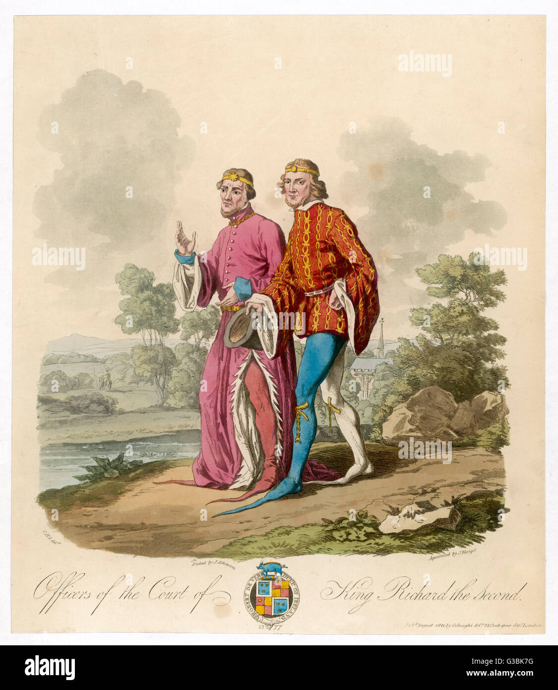Des agents de la cour de Richard II, portant robe longue ou houppelande ...