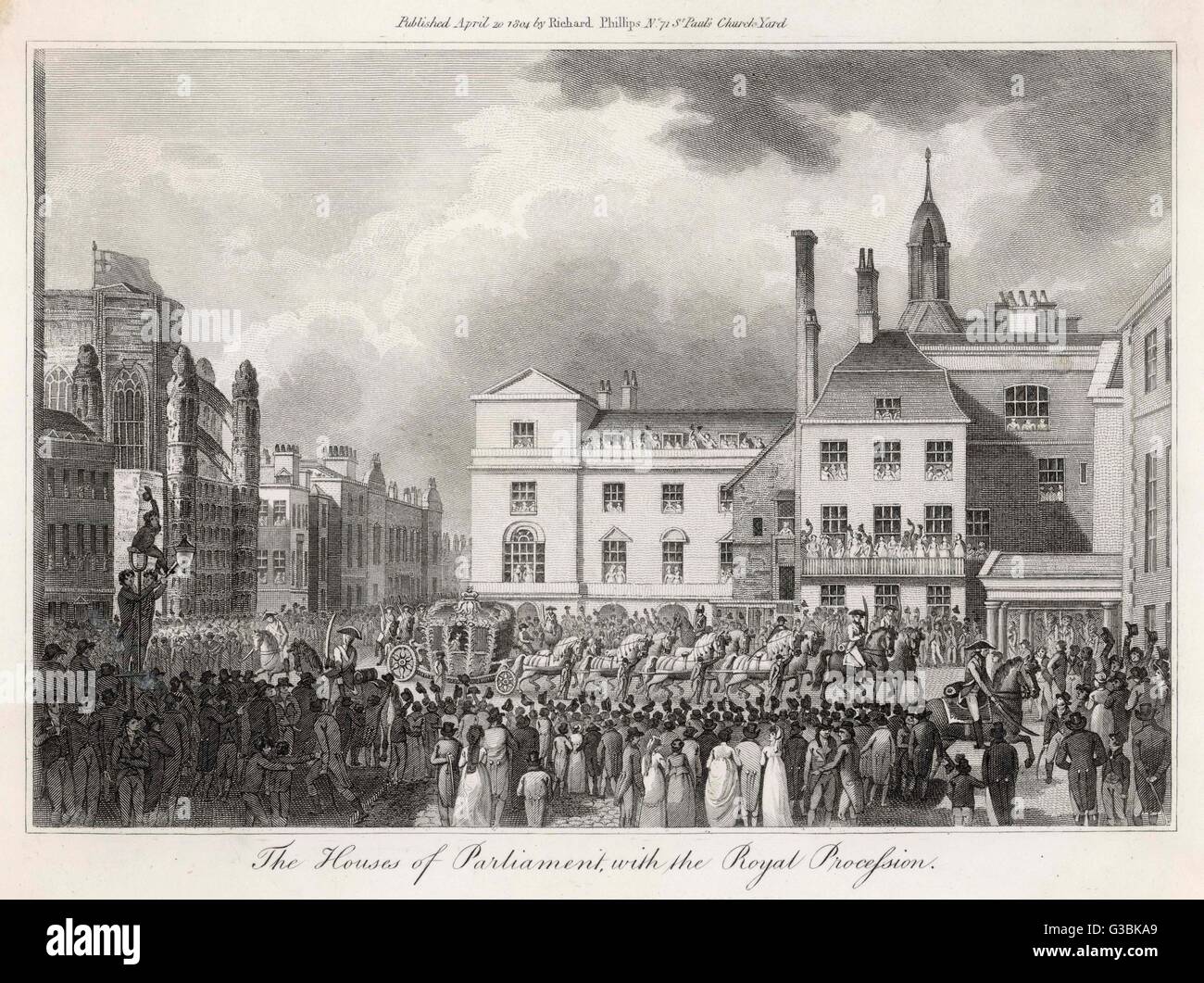 Le cortège royal prend le roi George III à Westminster pour ouvrir le Parlement. Date : 1804 Banque D'Images
