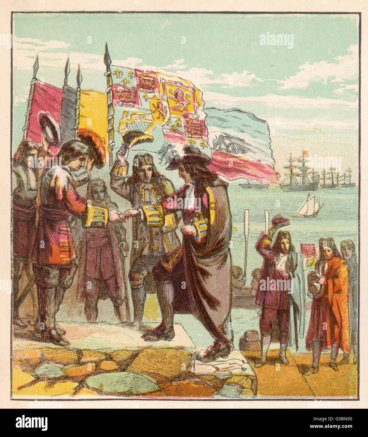 William, prince d'Orange, des terres à Torbay et est accueilli comme le futur roi William III Date : 5 novembre 1688 Banque D'Images