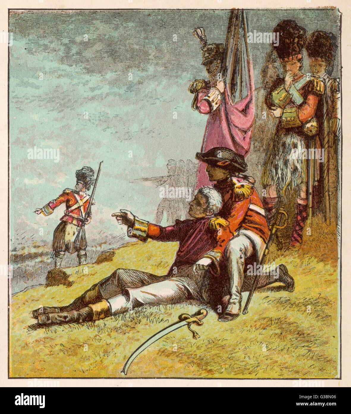 Si l'armée britannique prend le Québec de l'anglais, le général James Wolfe est mortellement blessé et meurt sur le champ de bataille Date : 13 Septembre 1759 Banque D'Images