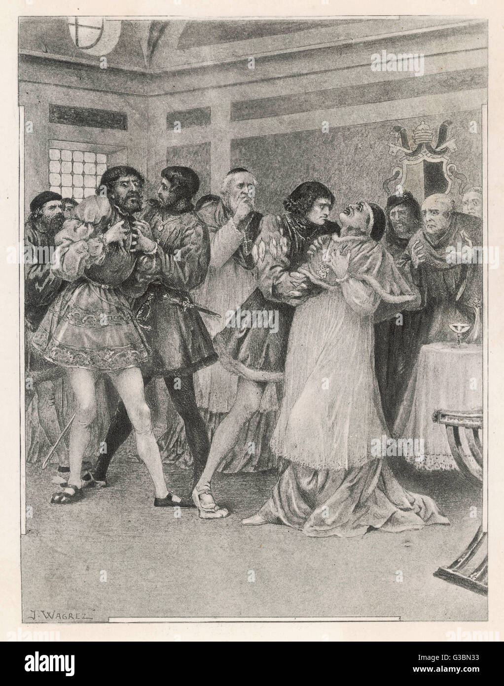 Le pape Alexandre VI (Rodrigo Borgia) et son fils Cesare sont prétendument empoisonné alors qu'il dînait avec le Cardinal Corneto. Date : 1503 Banque D'Images