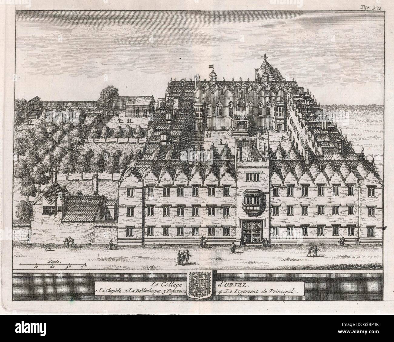 Une vue d'ensemble de l'ordre indiquant la chapelle, salle à manger, bibliothèque et le logement du doyen. Un des 39 gravures faites d'Oxford Collèges par Loggan. Date : 1675 Banque D'Images