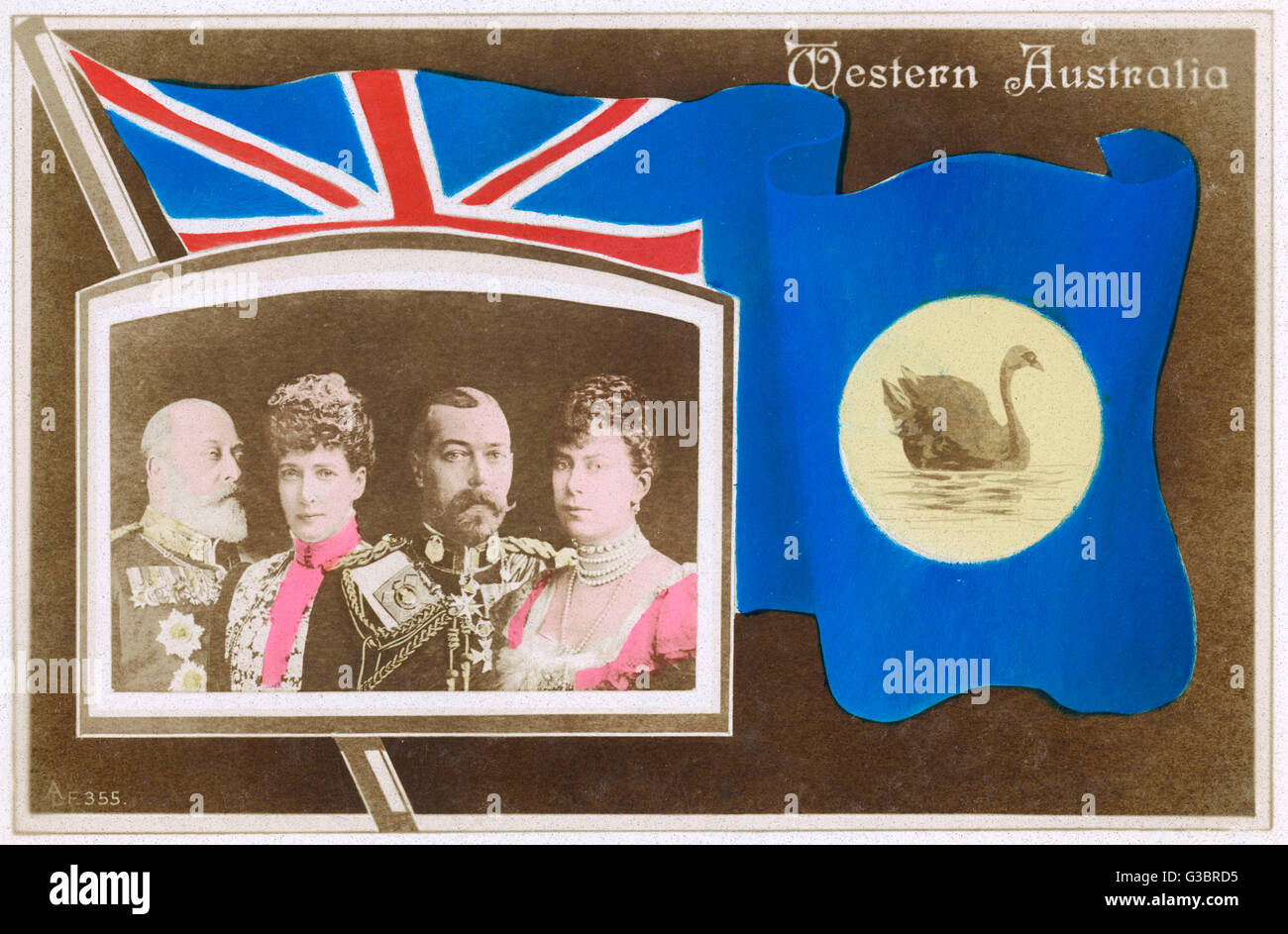 Drapeau de l'Australie occidentale avec portraits de la royauté britannique Banque D'Images