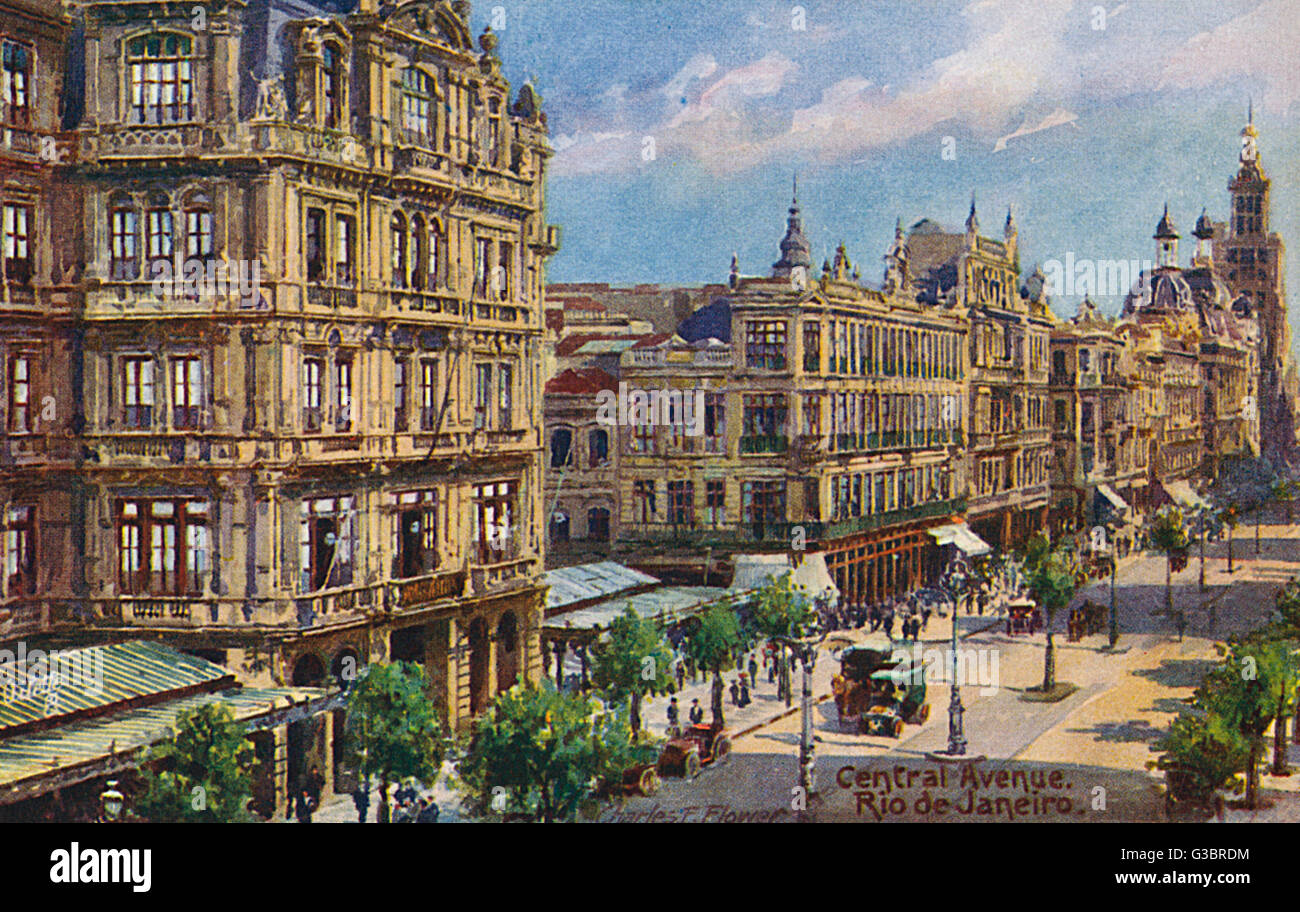 Central Avenue, Rio de Janeiro, Brésil. Carte postale produite pour le R.M.S.P (Royal Mail Steam Packet Company). Date : vers 1903 Banque D'Images
