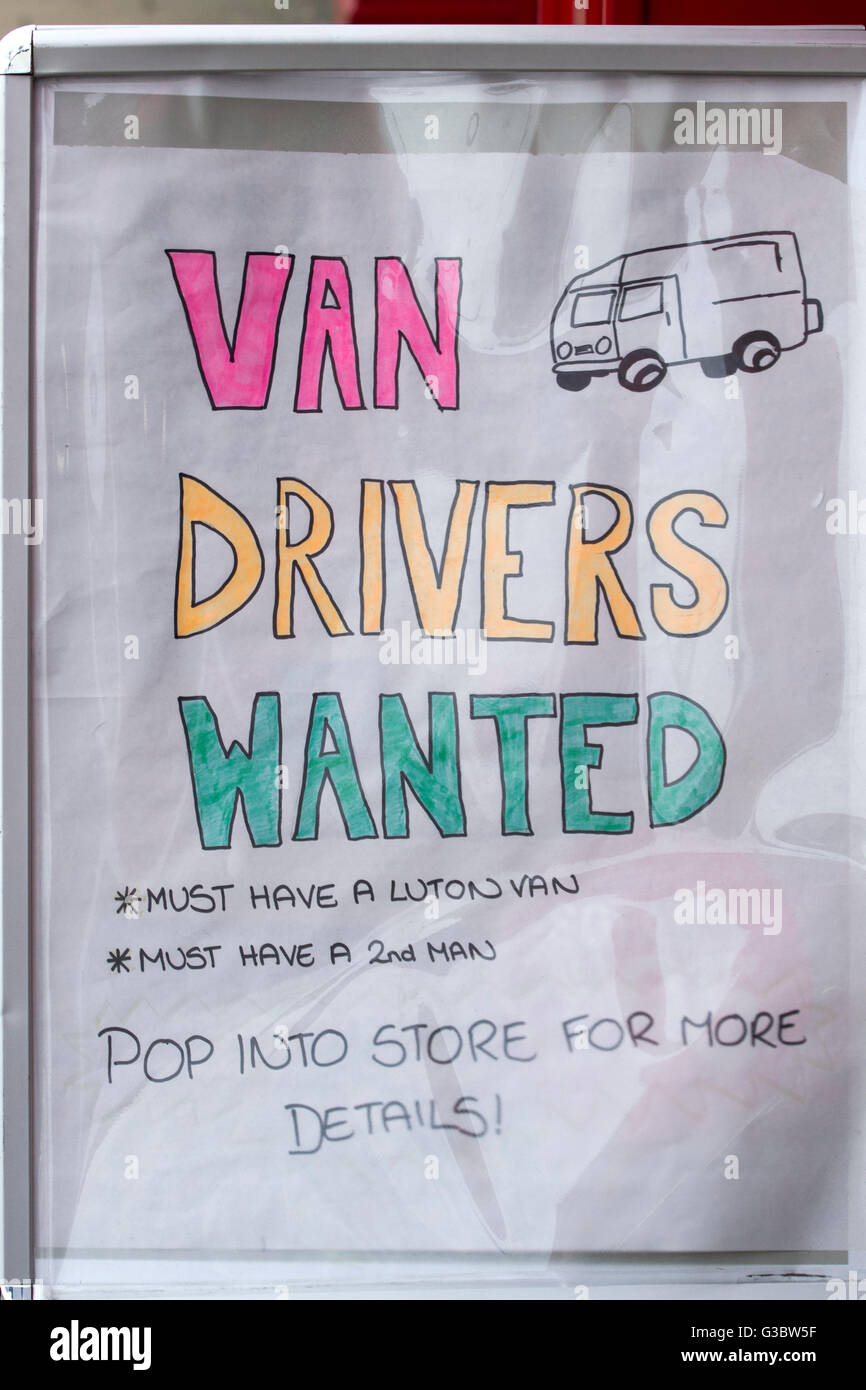 L'annonce des possibilités d'inscription à la main à Preston Lancashire pour Van conducteurs un 2e homme, et propre Van, UK Banque D'Images