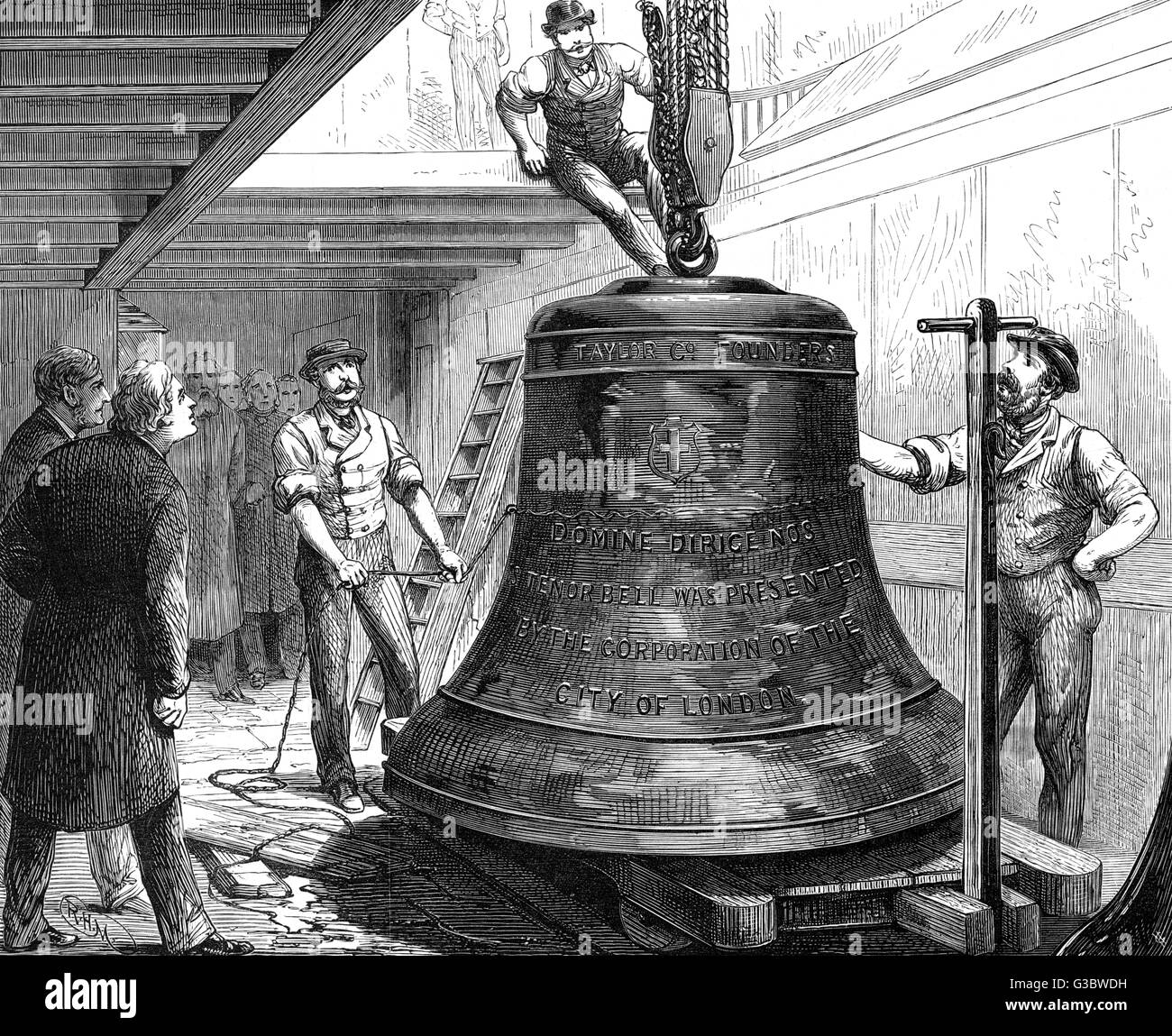 Nouvelle volée de cloches pour la Cathédrale St Paul : le ténor bell, présenté par la ville corporation,produit par John Taylor's Fonderie de Loughborough. Date : ch. 1830 Banque D'Images